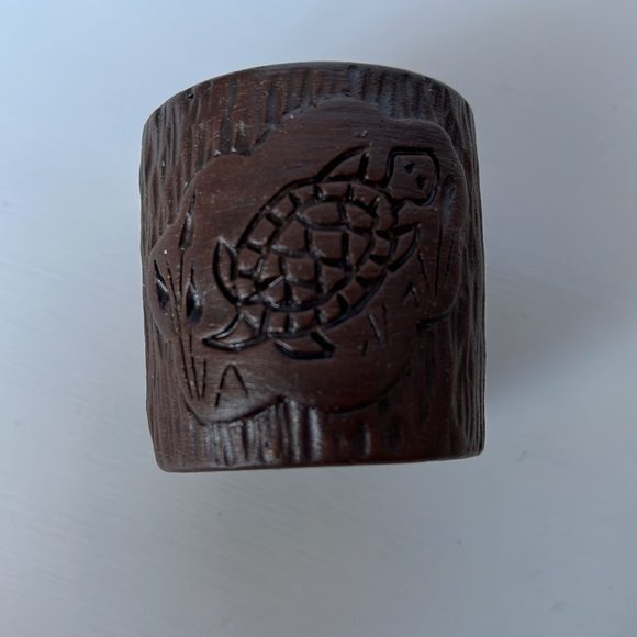 Mohawk Pottery Vase Geometric Design Turtle and Dove 1970s turquoise interior - Picture 3 of 9